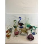 A Collection of Murano glass birds, fish and baskets etc