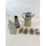 4 Various Oriental glass perfume bottles, Saki Tea pot & 3 Various perfume bottles