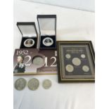 A Selection of collectable coins to include 2 1885 silver one dollar coins (Mintmark New Orleans)