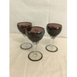 3 Unusual wine glasses with silver overlay