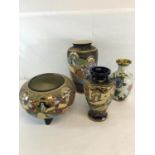 3 Pieces of Japanese Satsuma together with a Cloisonne flower design vase