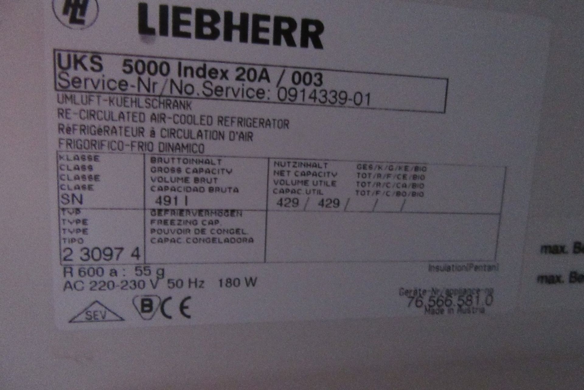 Liebherr Profi Line 230974 Upright Refrigerator - Image 3 of 3