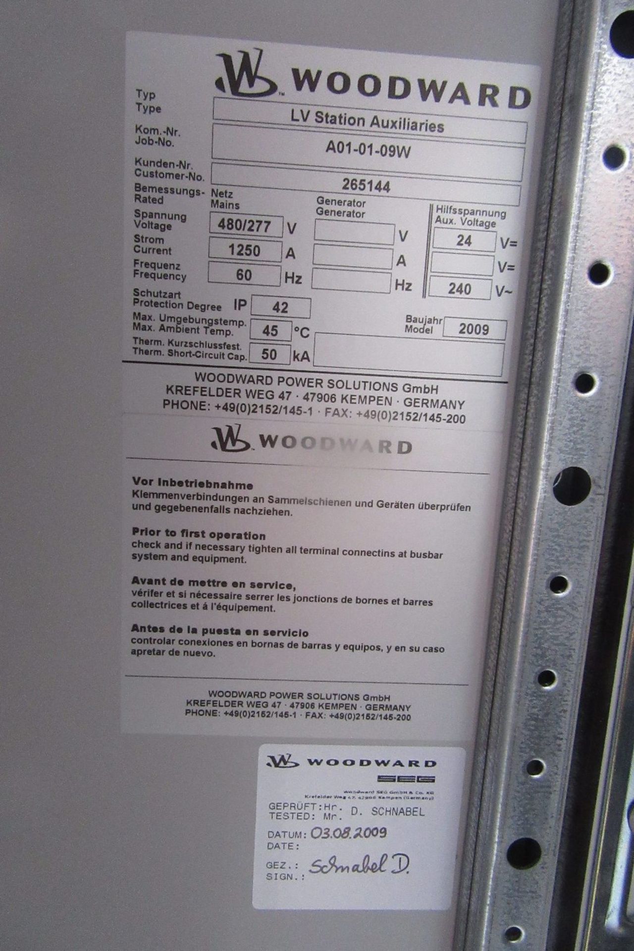Woodward Power Solutions LV Station Auxilaries Control Cabinet inc: Schneider NS800H, Siemens Simati - Bild 4 aus 17
