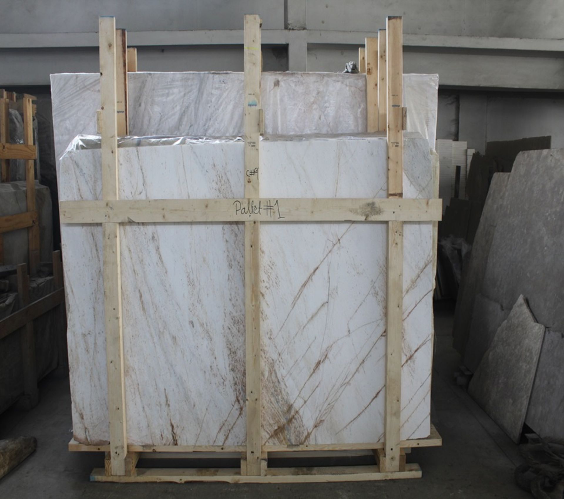 Pallet Load of 11 Milan White Marble Slabs 139 x 227 x 2cm