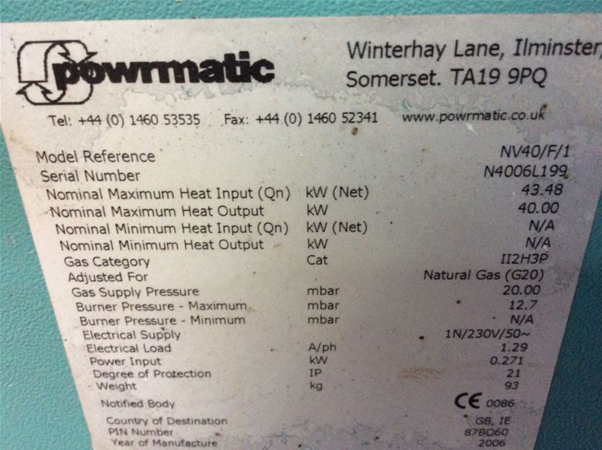 POWERMATIC NV40/F/1SUSPENDED NATURAL GAS FIRED AIR HEATER - 40KW - Image 4 of 4