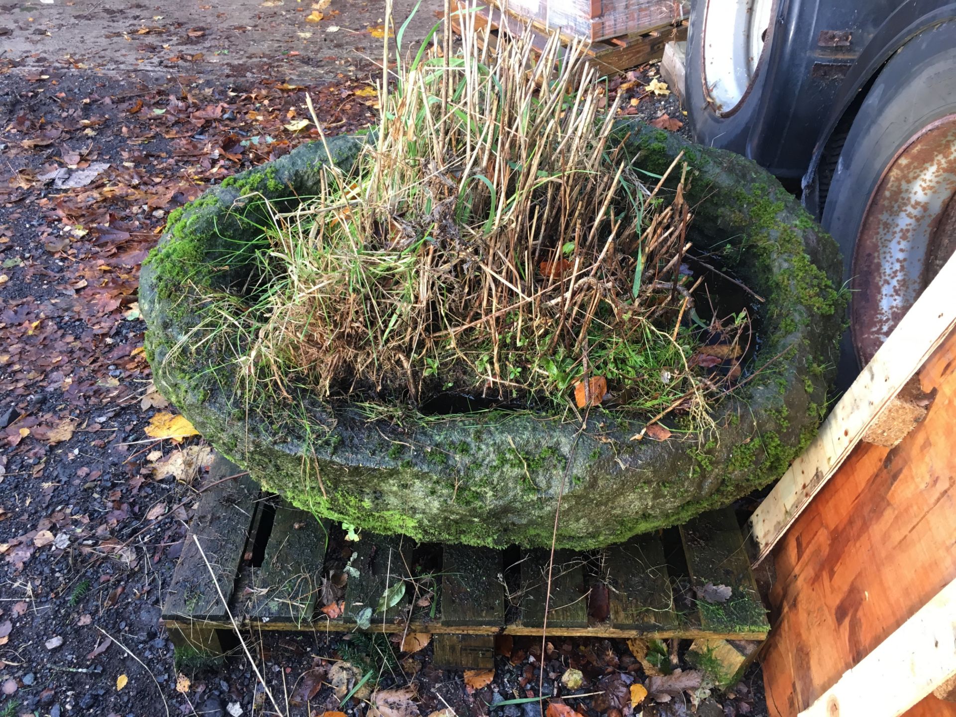 MASSIVE OLD STONE TROUGH ON PALLET