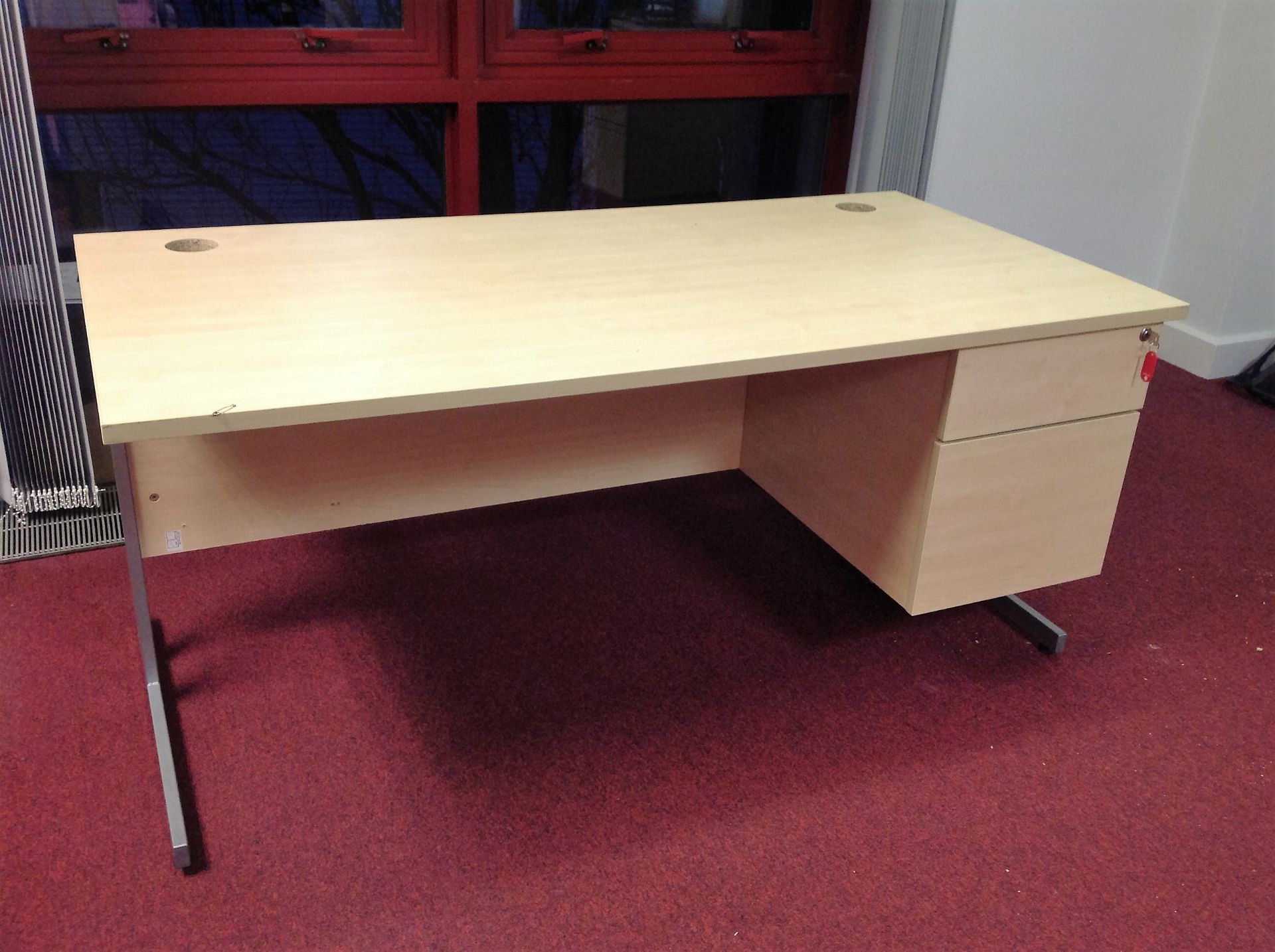 Rectangular Desk With Two Draw Unit Attached To The Right With Keys - Measurements: H: 72cm L: 160cm - Image 2 of 3