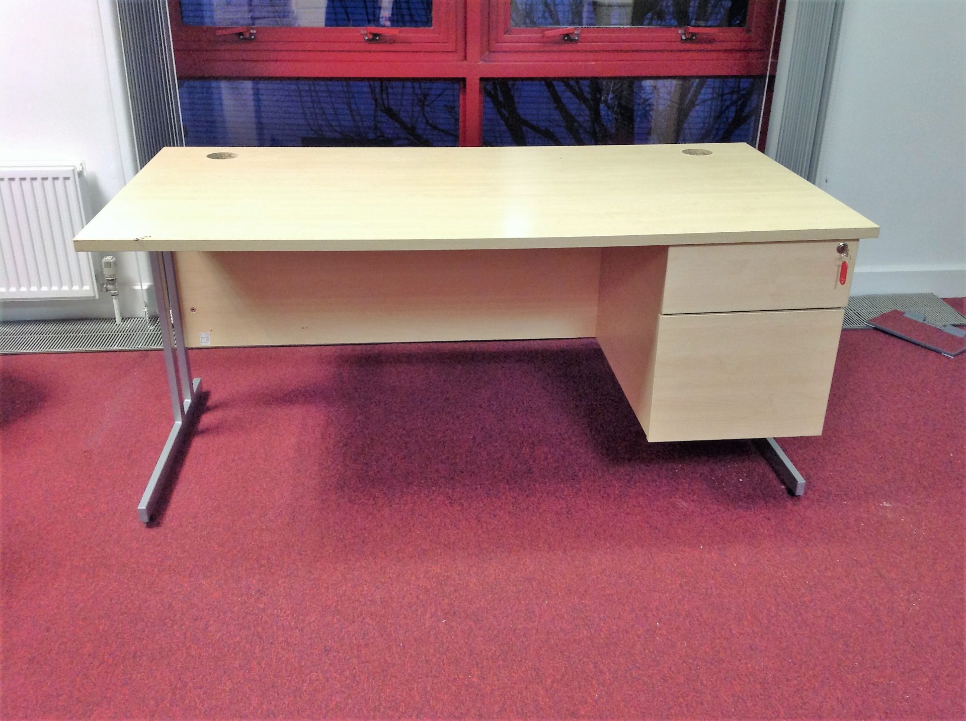 Rectangular Desk With Two Draw Unit Attached To The Right With Keys - Measurements: H: 72cm L: 160cm