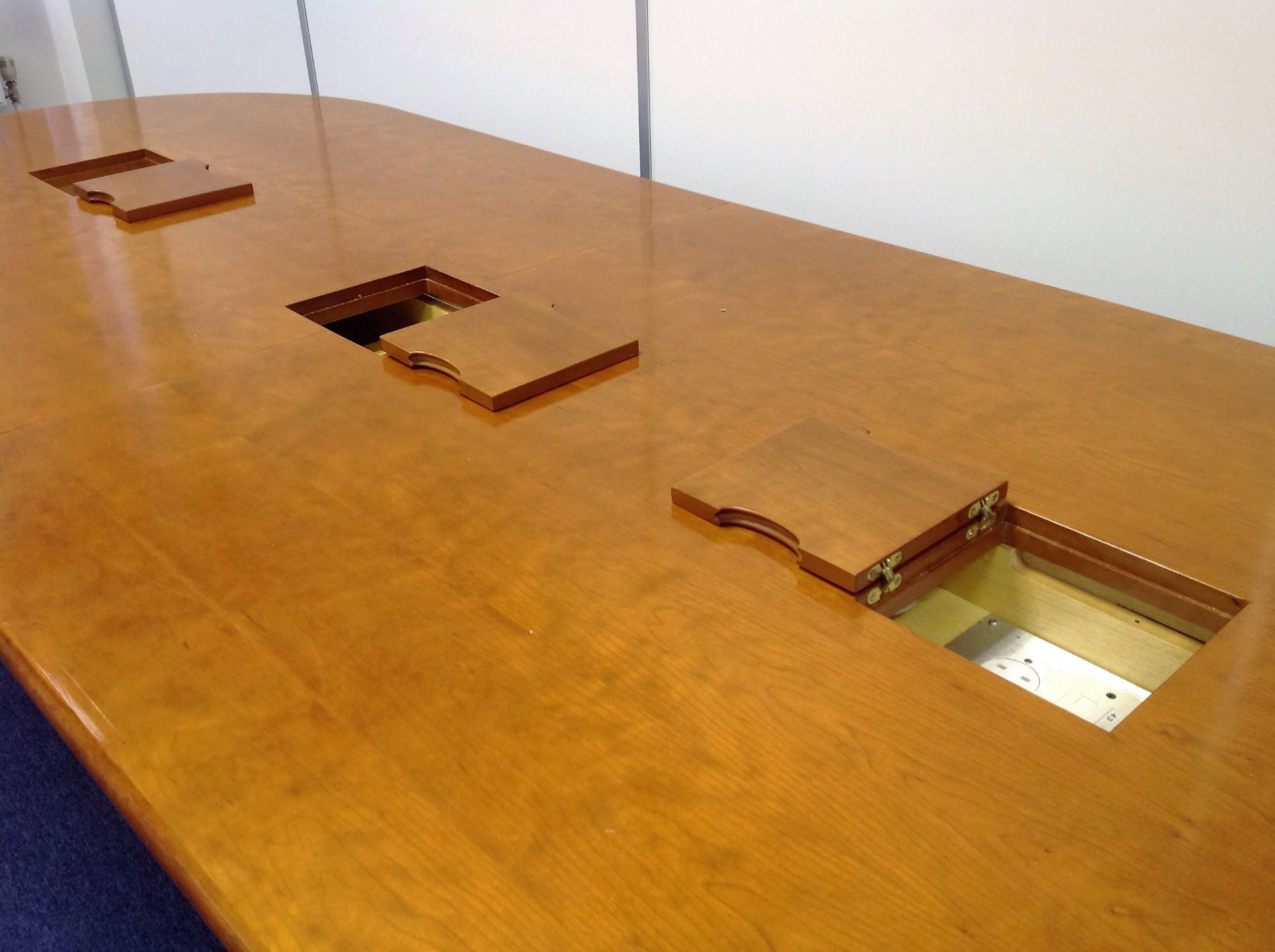 Cheery Veneer Boardroom Table With Internal Plug Socket Connections - Measurements: H: 72cm L: 300cm - Image 3 of 5