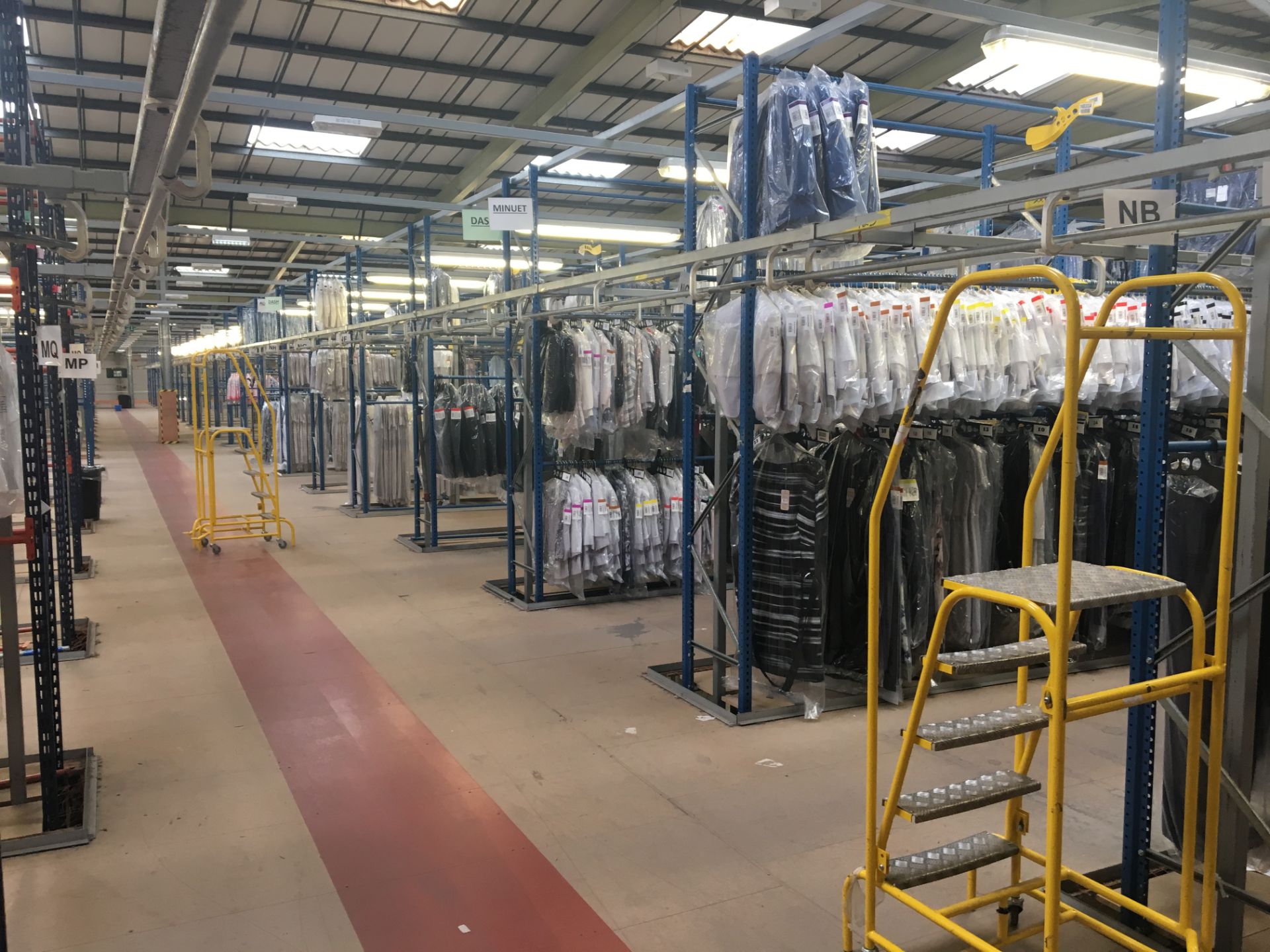 Large quantity of lightweight quick form garment racking comprising: Approximately 716 bays