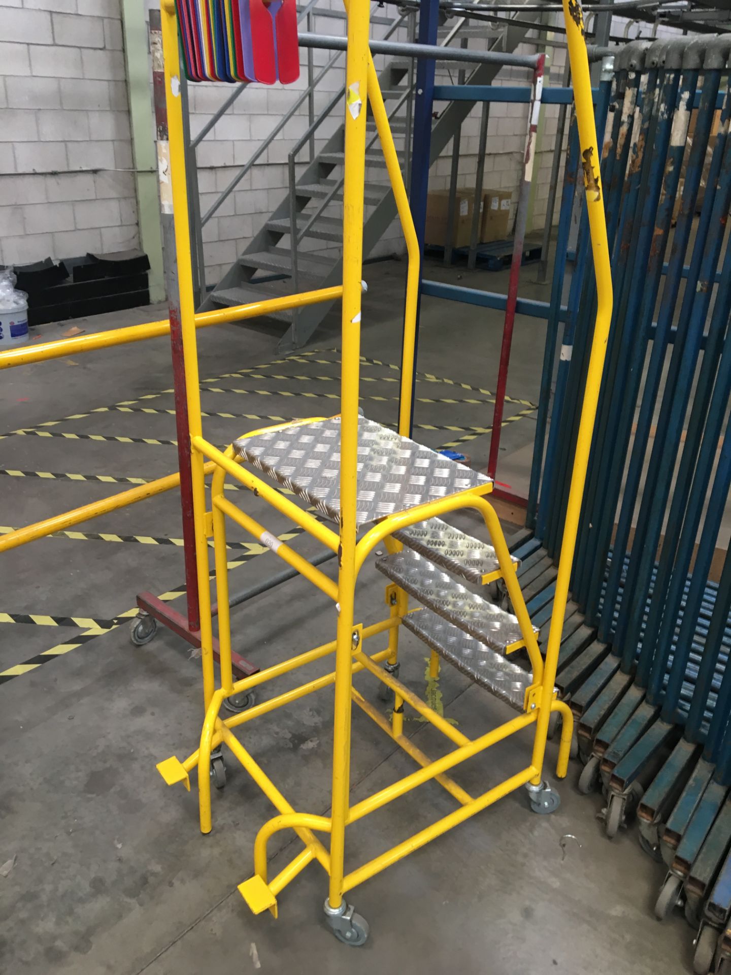 8 x Yellow metal frame library steps on castors (4 rung). - Image 2 of 3