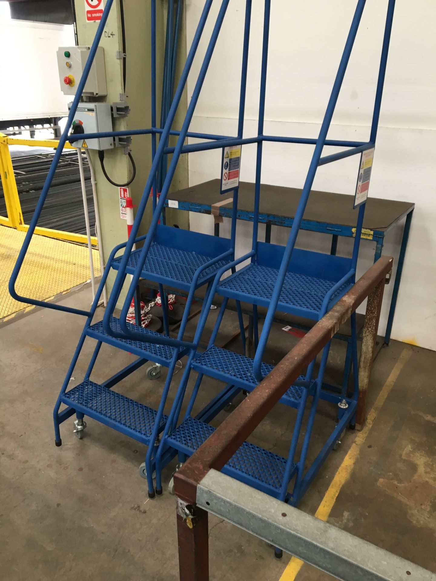 8 x Yellow metal frame library steps on castors (4 rung). - Image 3 of 3