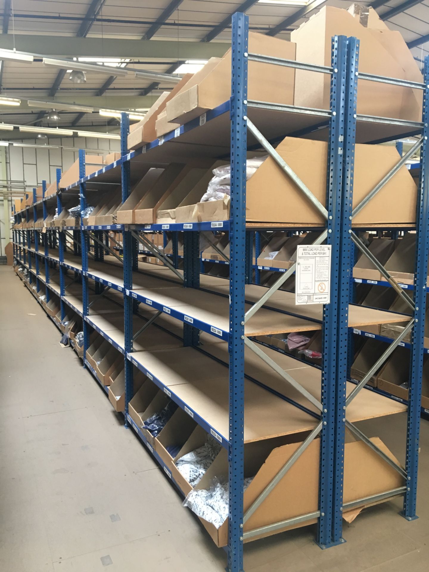 Approximately 380 bays of Lightweight blue metal quick form racking