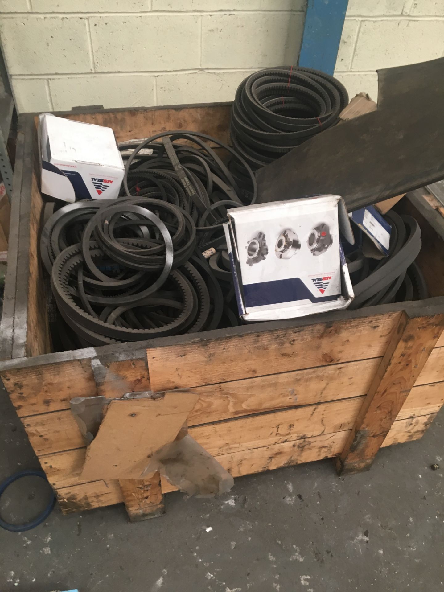 Wooden Crate and Contents of Various Drive Belts