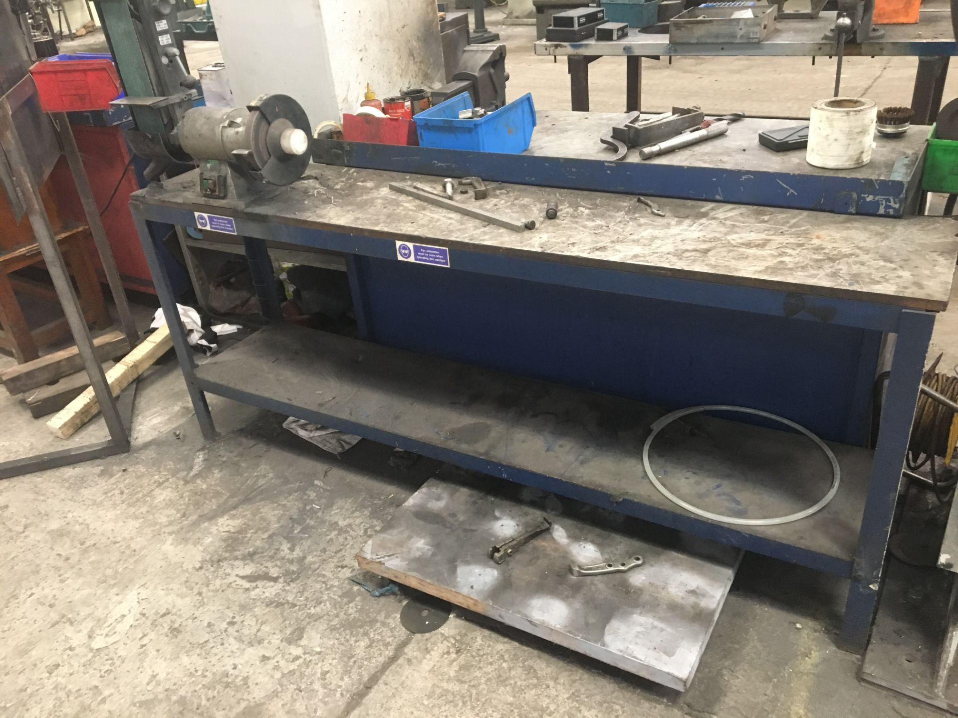 Steel Work Bench with Bench Mounted Grinder and Belt Linisher