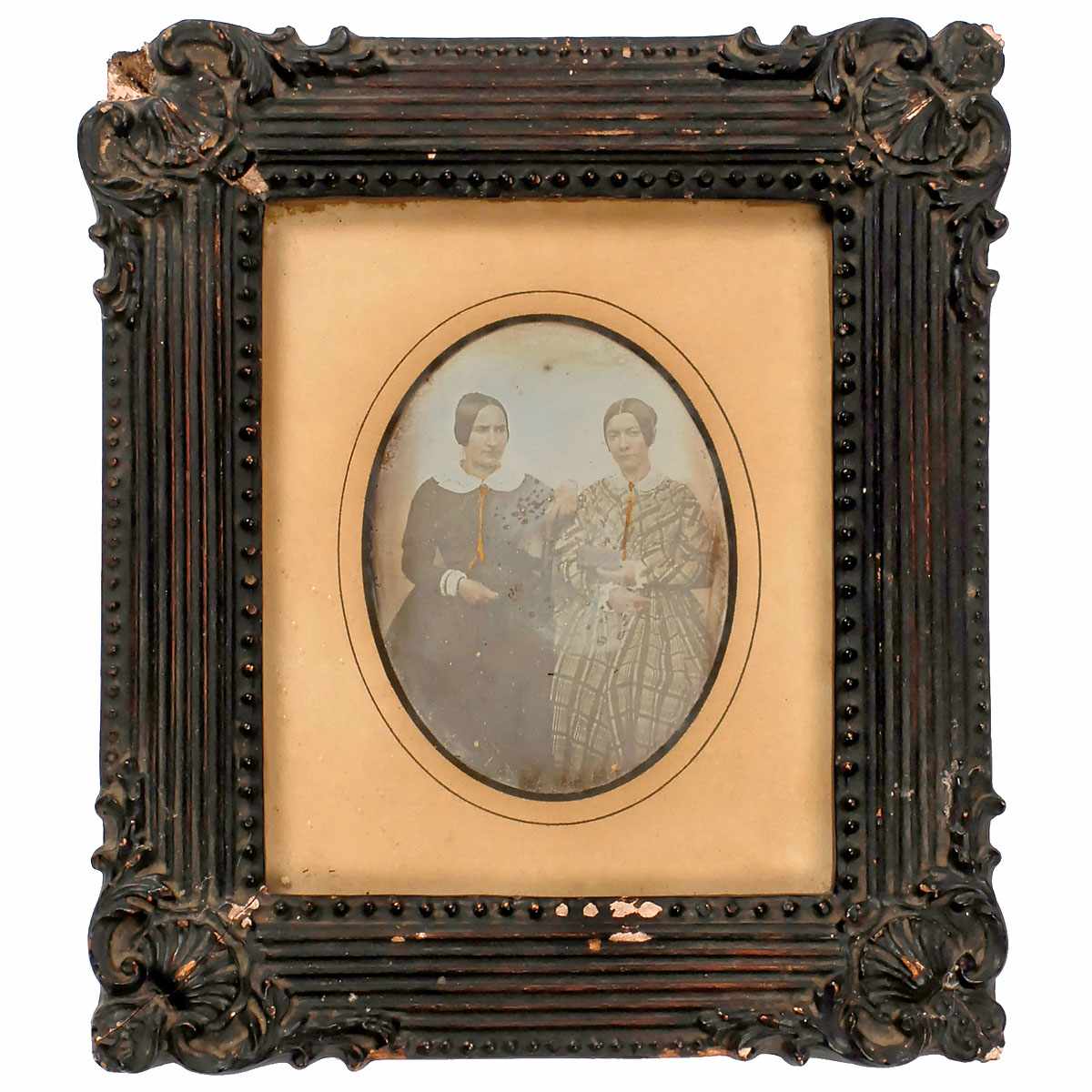 French Daguerreotype, c. 1845-50 Anonymous. Approx. ¼ plate, portrait of two ladies, hand-tinted