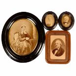 4 Photographs, c. 1880-1900 Albumin, portrait photographs, oval, sizes 6 x 8 cm, 9 x 14 cm and 17