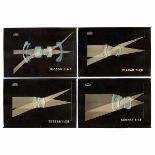 4 Cut-Away Diagrams by Carl Zeiss, c. 1952 Cut-away drawings with light path, colored, size of the