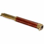 English Brass Telescope, c. 1870 2 draws, mahogany-covered outer tube, length up to 37 2/5 in., good