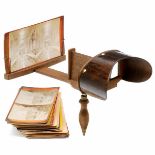 Holmes-Pattern Stereo Viewer with Cards, c. 1890 Unmarked. Hand-held stereo viewer, turned wood