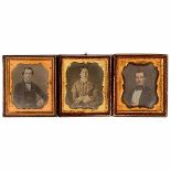 3 Daguerreotypes (1 /6 Plate), c. 1850 Anonymous. 1 portrait of a lady and 2 portraits of gentlemen,