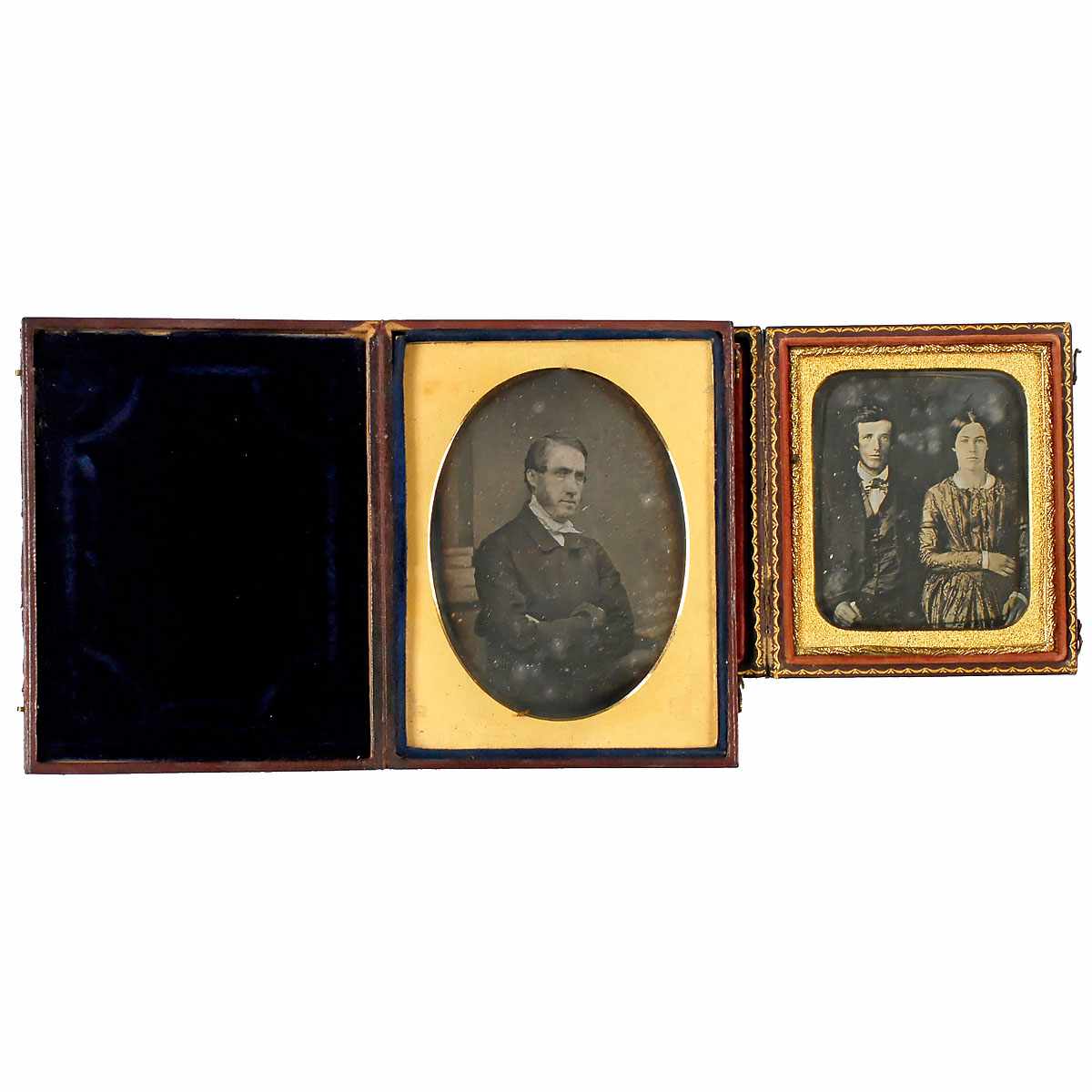 2 Daguerreotypes, c. 1845-50 1) Anonymous, c. 1845, 1/8 plate, couple, lightly hand-tinted, slightly
