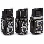 Rolleiflex 3,5 and 3,5A Franke & Heidecke, Braunschweig. 1) Rolleiflex 3,5, c. 1950, no. 1136388,