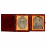 2 Small Daguerreotypes, c. 1845-50 Anonymous. 1/9 plates, portraits of ladys, hand-tinted and gold-