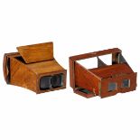 2 Hand-Held Stereo Viewers 9 x 18 cm 1) French hand-held stereo viewer, Brewster type, originally