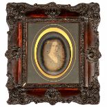 Daguerreotype "Wilhelmine Brun", 1846 Portrait photograph, dated, 1/4 plate, tarnished, frame with