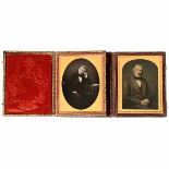 2 Ambrotypes (Hand-Colored), c. 1850-60 Anonymous. ¼ plate, portraits of gentlemen, brass passe-