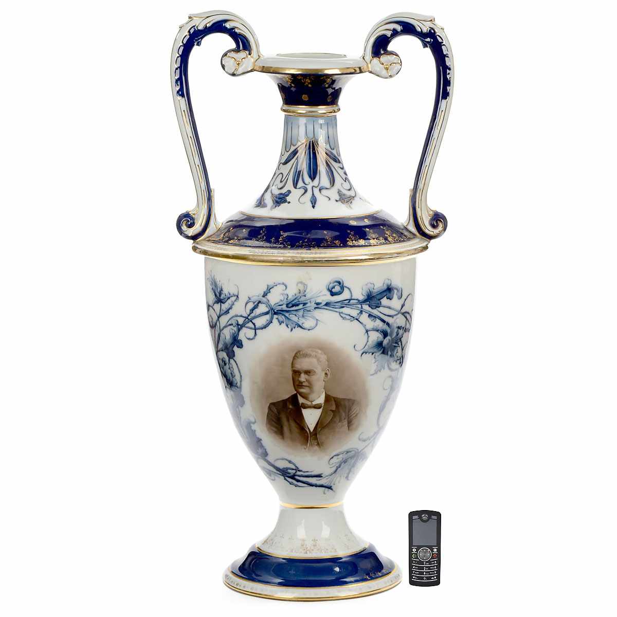 Amphora Porcelain Vase with Photograph, c. 1920 From the inventory of AEG in Berlin, with burned-