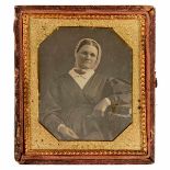 Daguerreotype (Portrait of a Lady), c. 1845-50 Anonymous. 1/6 plate, slightly hand-tinted, brass