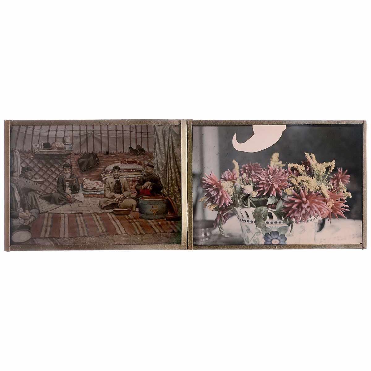 2 Autochrome Plates 13 x 18 cm, c. 1912 Motifs: reproduction of a picture with 5 mongolians and