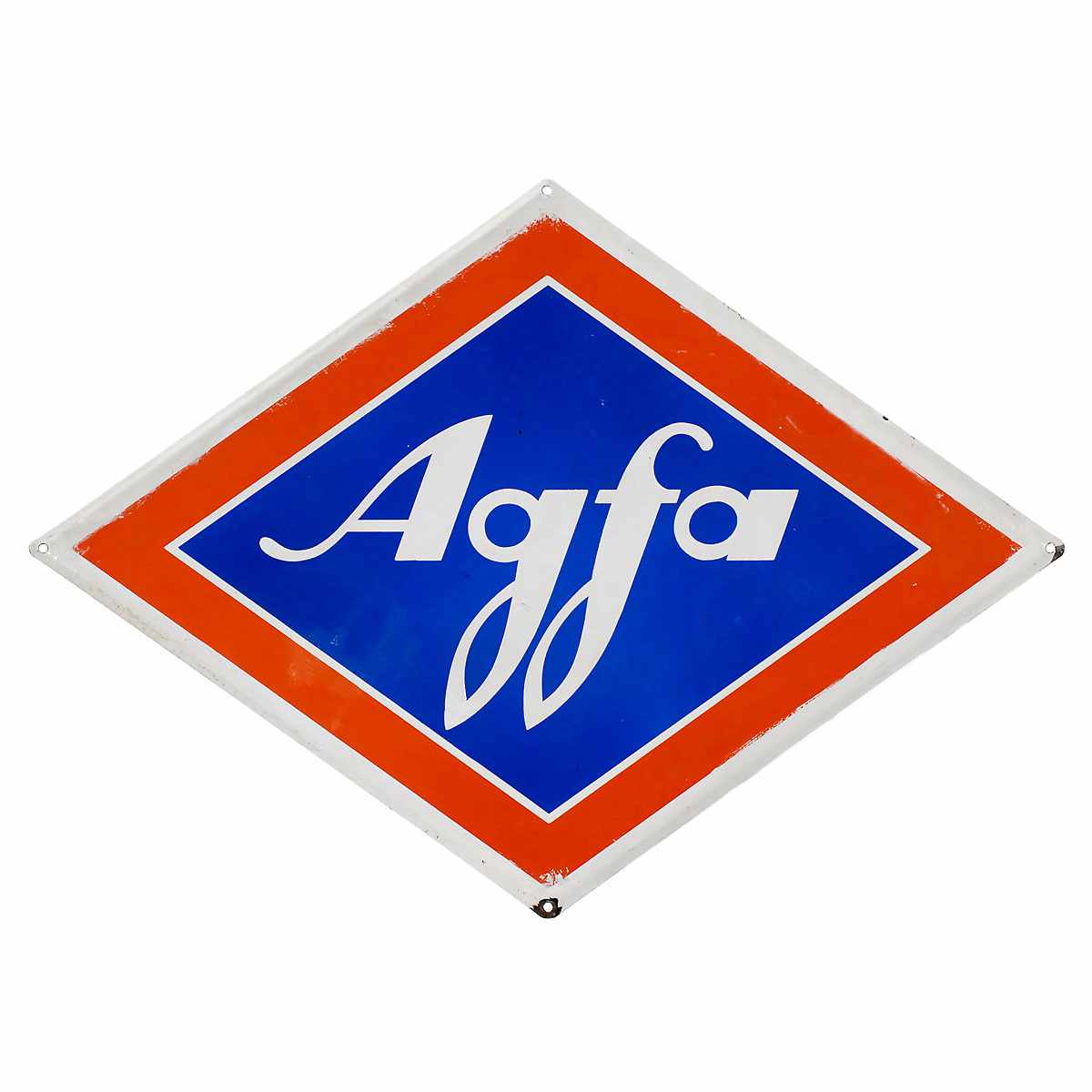Diamond-Shaped "Agfa" Enamel Advertising Sign, c. 1950 Agfa, slightly arched, 20 x 20 in. Condition: