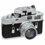 Leica M4 with Summicron 2/5 cm, 1968 Leitz, Wetzlar. No. M4-1193120, chrome, small dent on cover