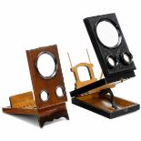 2 Small Stereo Graphoscopes 1) French stereo graphoscope, unmarked, c. 1890, black-lacquered