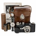 Leica I (A) with Elmar, 1930 Leitz, Wetzlar. No. 57741, with Elmar 3,5/50 mm, meter scale,