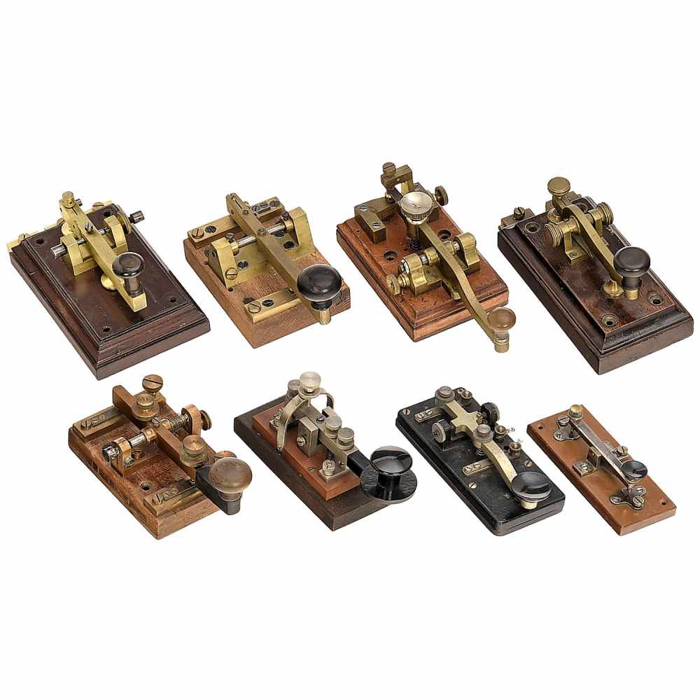 8 Early Morse Keys 1) L.M. Ericsson & Co, Stockholm, c. 1880. – 2) Silent key by Siemens & Halske,