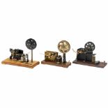 3 Telegraph Receiver Demonstration Models, c. 1910 Ink-writers, one with handcrank-drive, two with