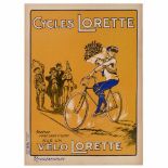 Original "Cycles Lorette" Lithography Poster, c. 1930 Very attractive French bicycle poster. Printed