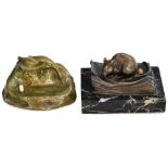 2 Electrical Table Bells Modelled as Animals, c. 1910 1) 2 geese at the pond, bronze, height 1 ¾ in.