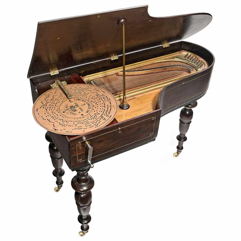 Orpheus Mechanical Piano, c. 1900 Model no. 18, hand-cranked, for Ariston cardboard discs of 13