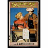 "Göricke" Sewing Machine Advertising Poster, c. 1920 Lithograph, top and bottom with metal