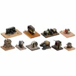 10 Small Electric Motors, c. 1915 All of open construction, 8 on wooden boards, approx. 4–8 volts,
