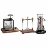 3 Electro-Physical Demonstration Models, c. 1915 1) Stand with 2 copper spirals separated by a glass