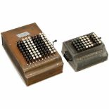 2 Fast Adders 1) "Comptometer", c. 1935. 10-digit adder with copper-tin case. (3-/3) – And: 2) "