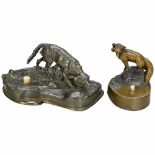 2 Electrical Table Bells Modelled as Animals, c. 1910 1) Fox, bronze, height 3 1/6 in., bone button.