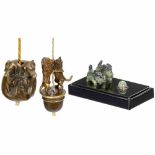 3 Electric Table Bells Depicting Pairs of Animals, c. 1910 1) Dancing pair of dog and cat,