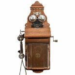 L.M. Ericsson Model AB 520 Wall Phone, c. 1905 Wooden case, 4-part induction coil, handset with